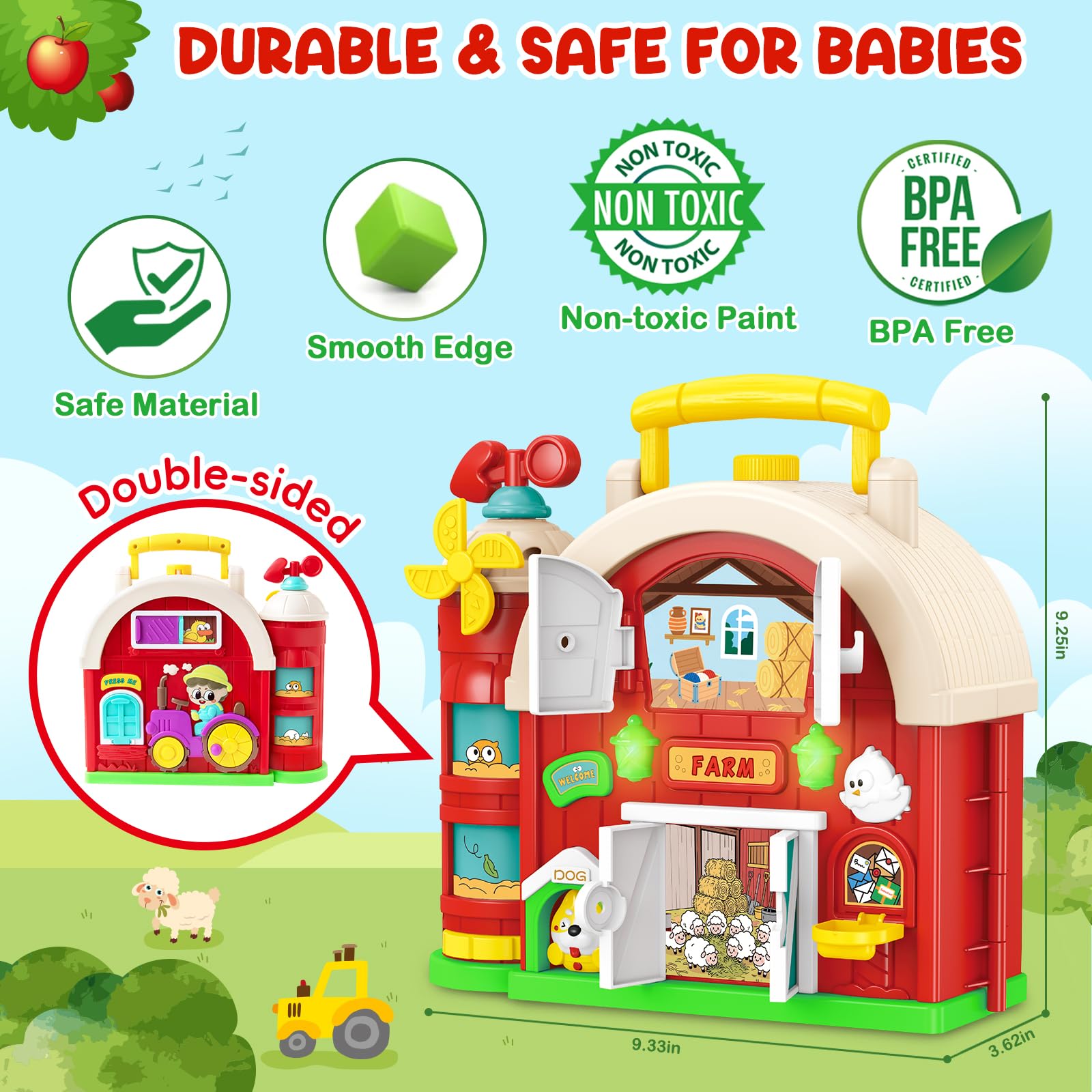 Polokping farm busy board includes 10 animals to inspire pretend play.