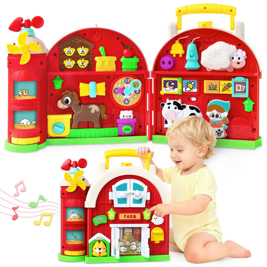 Polokping Montessori Farm Busy Board activity panels boost fine motor skills through engaging tasks.