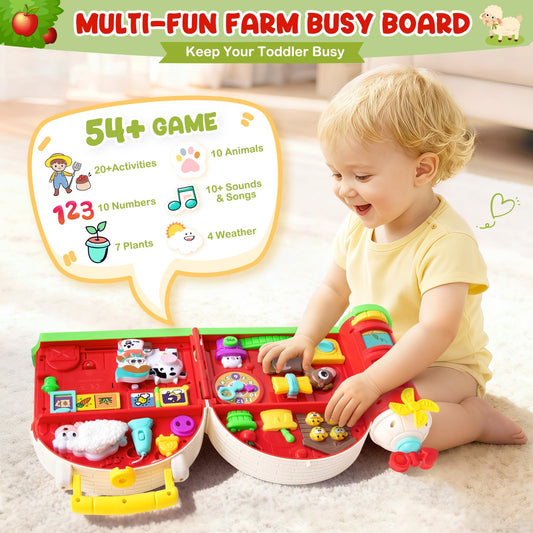 Polokping Montessori Farm Busy Board music and lights invite curious exploration during play.