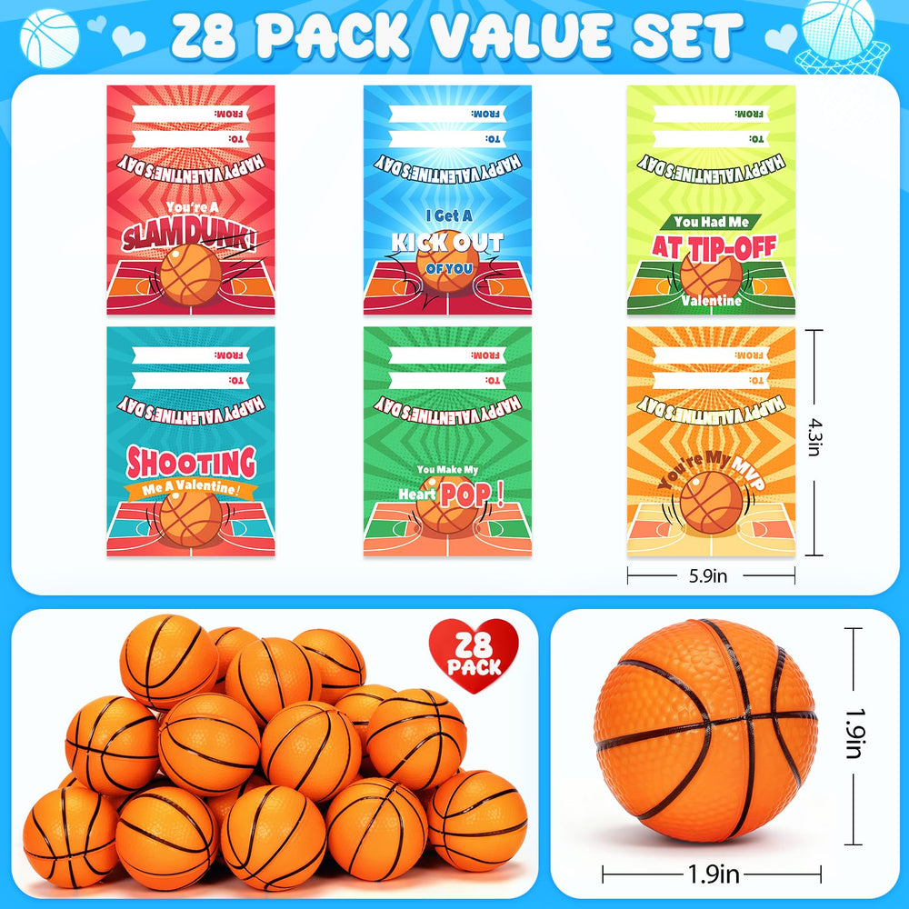Polokping valentines card with mini foam basketballs for kids' classroom gift