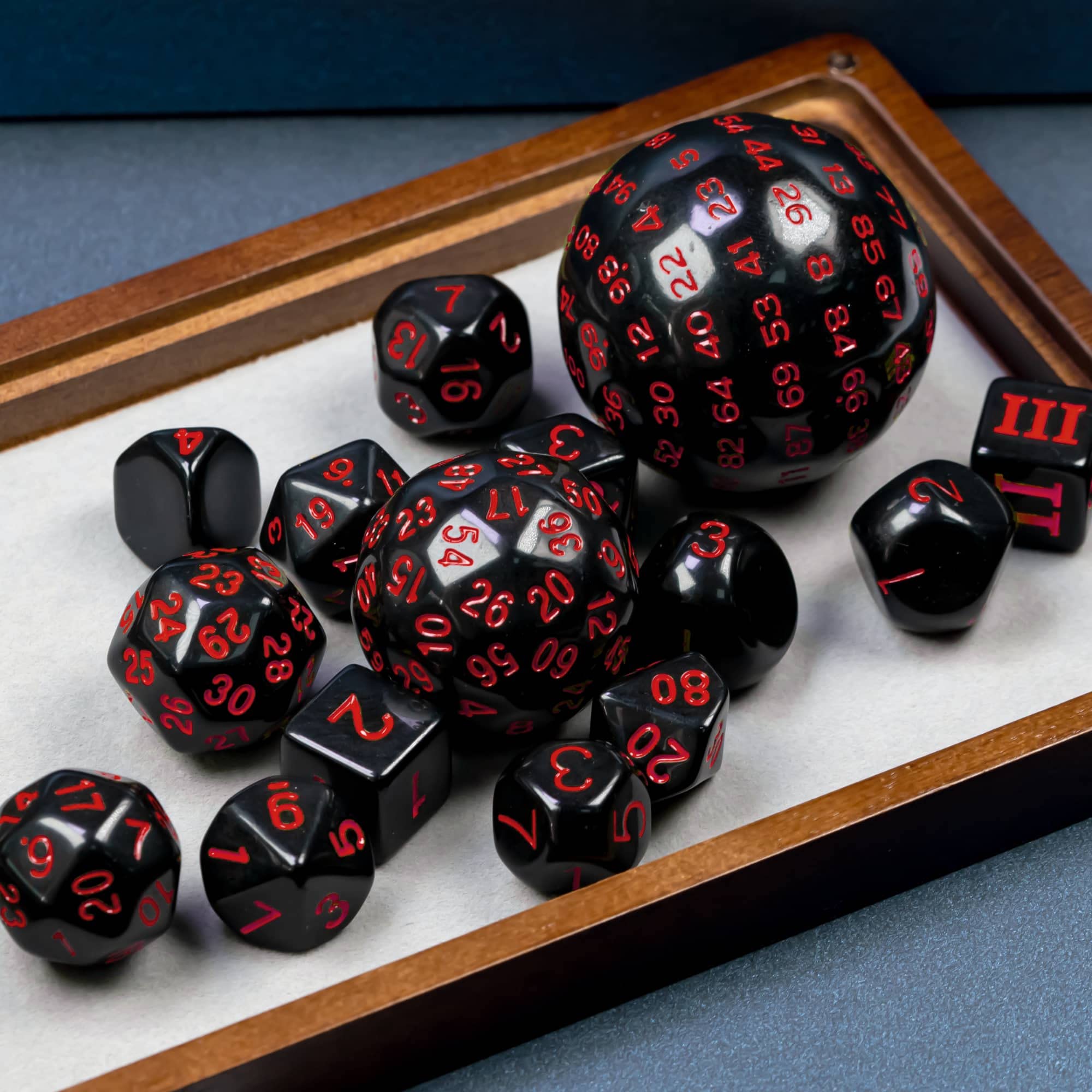 Poludie acrylic DND dice close-up showing crisp numerals.