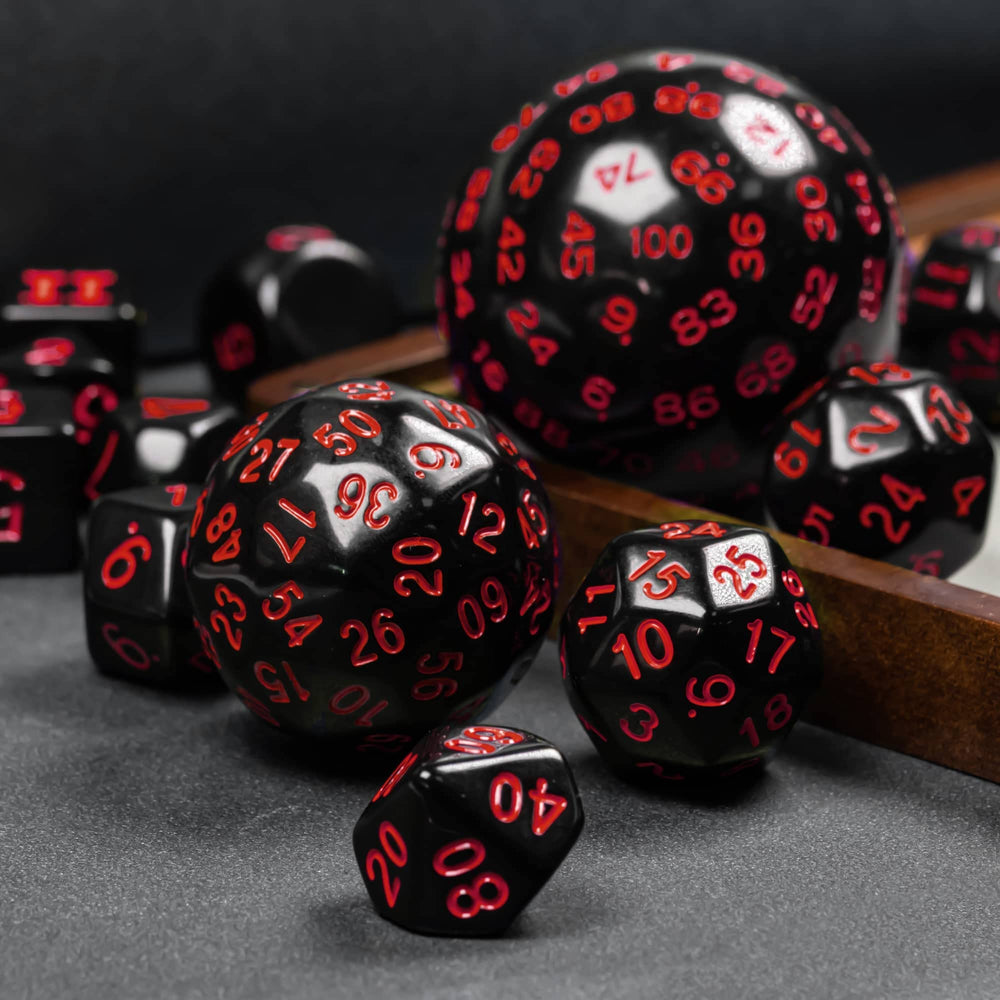 Poludie set shows multiple D-sized dice for diverse games.