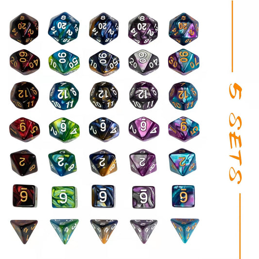Poludie double-color DND dice close-up showing gilded numerals for quick checks.