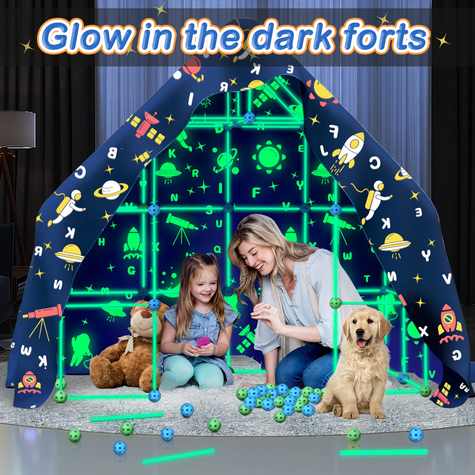 Pomasy glow blanket covers a fort for luminous indoor adventures.