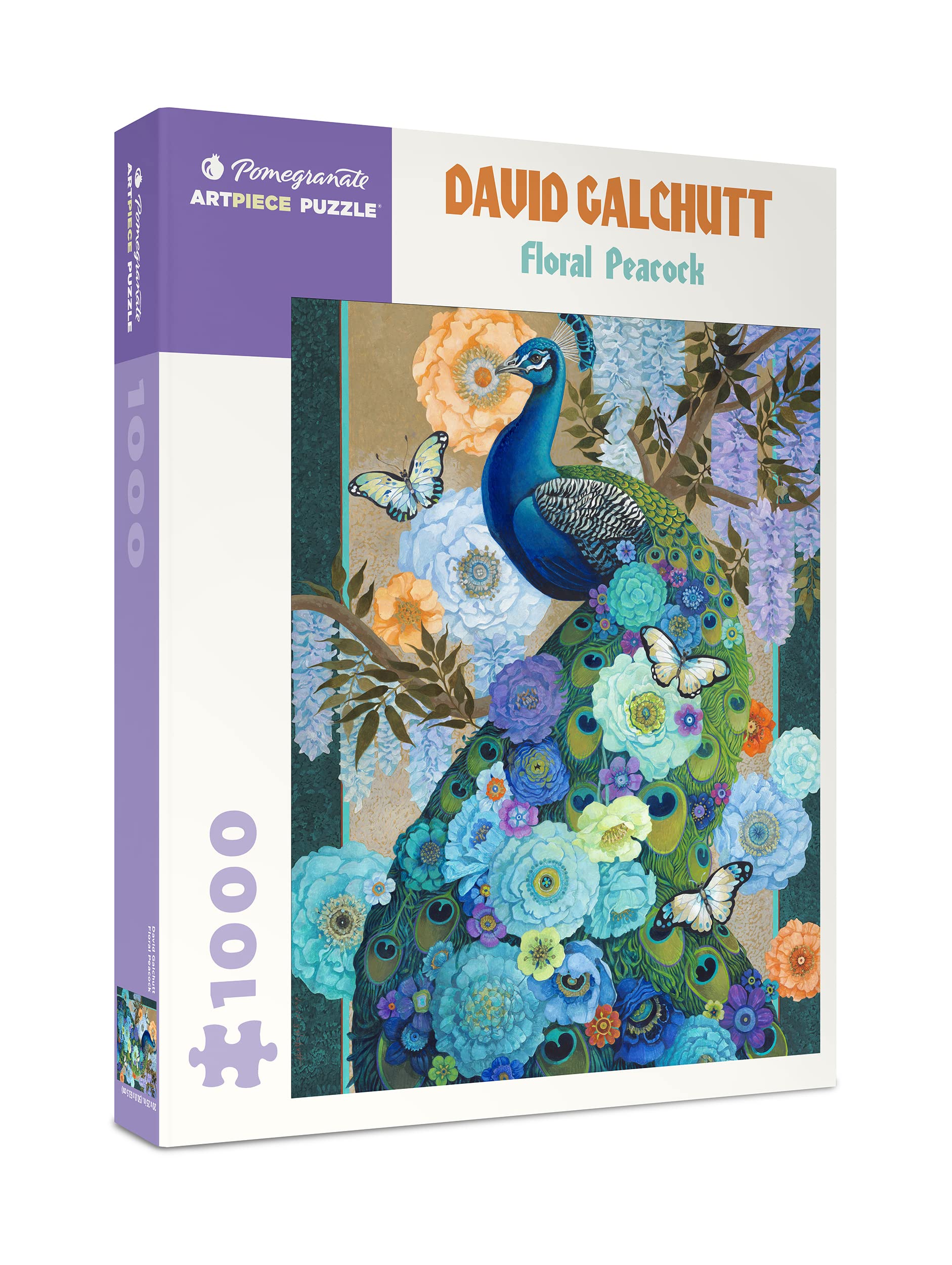 Pomegranate 1000-piece puzzle with Floral Peacock art for adults—vivid, immersive colors.