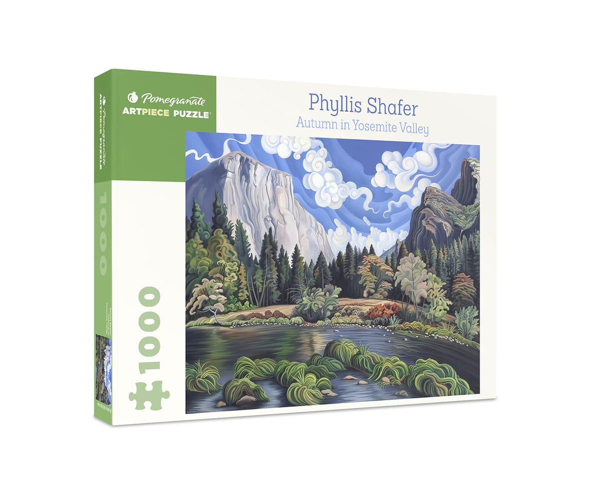 Pomegranate Autumn Yosemite 1000-piece cover shows vivid artwork for planning your puzzle session.