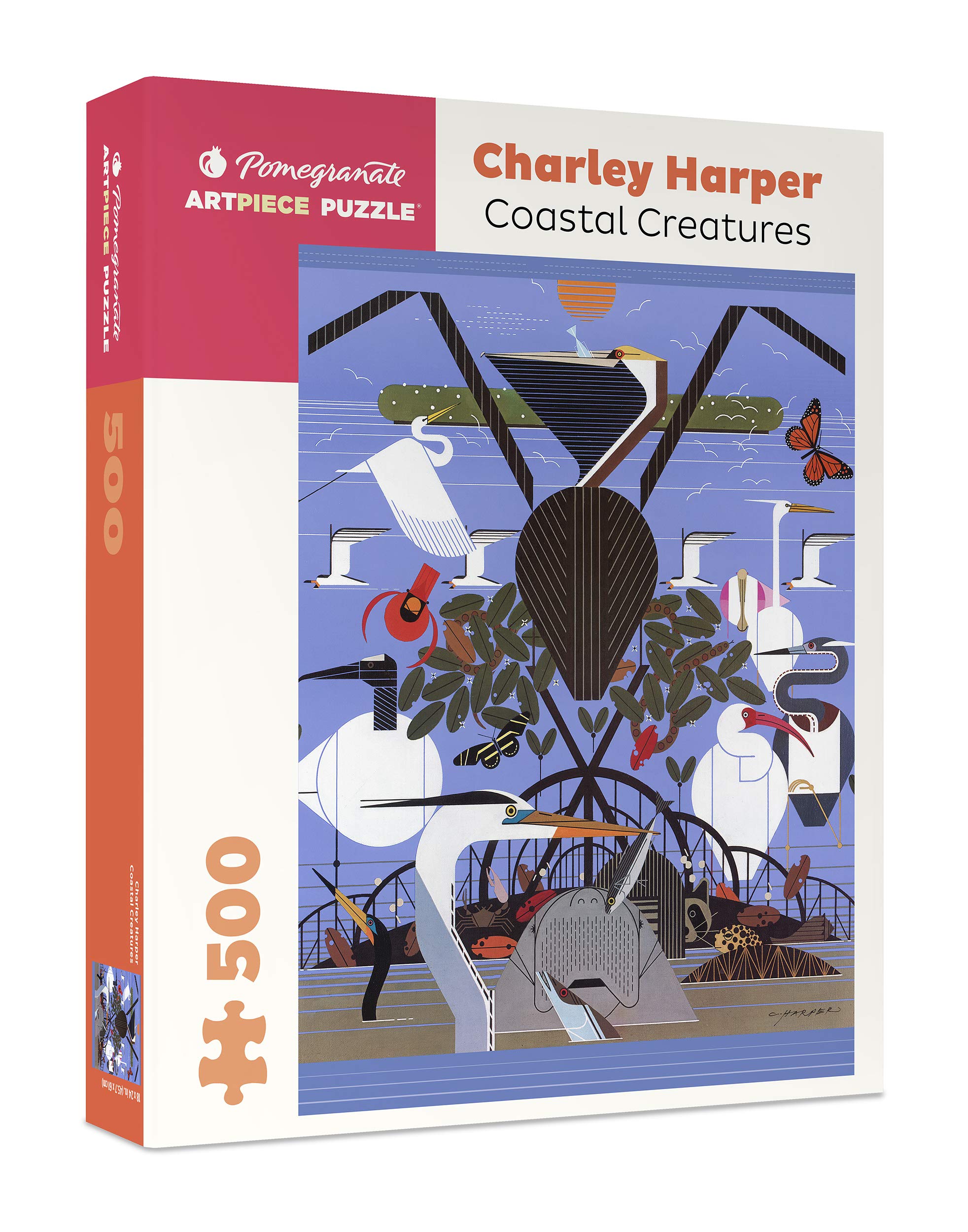 Pomegranate Charley Harper Coastal Creatures puzzle cover with vibrant colors for adults