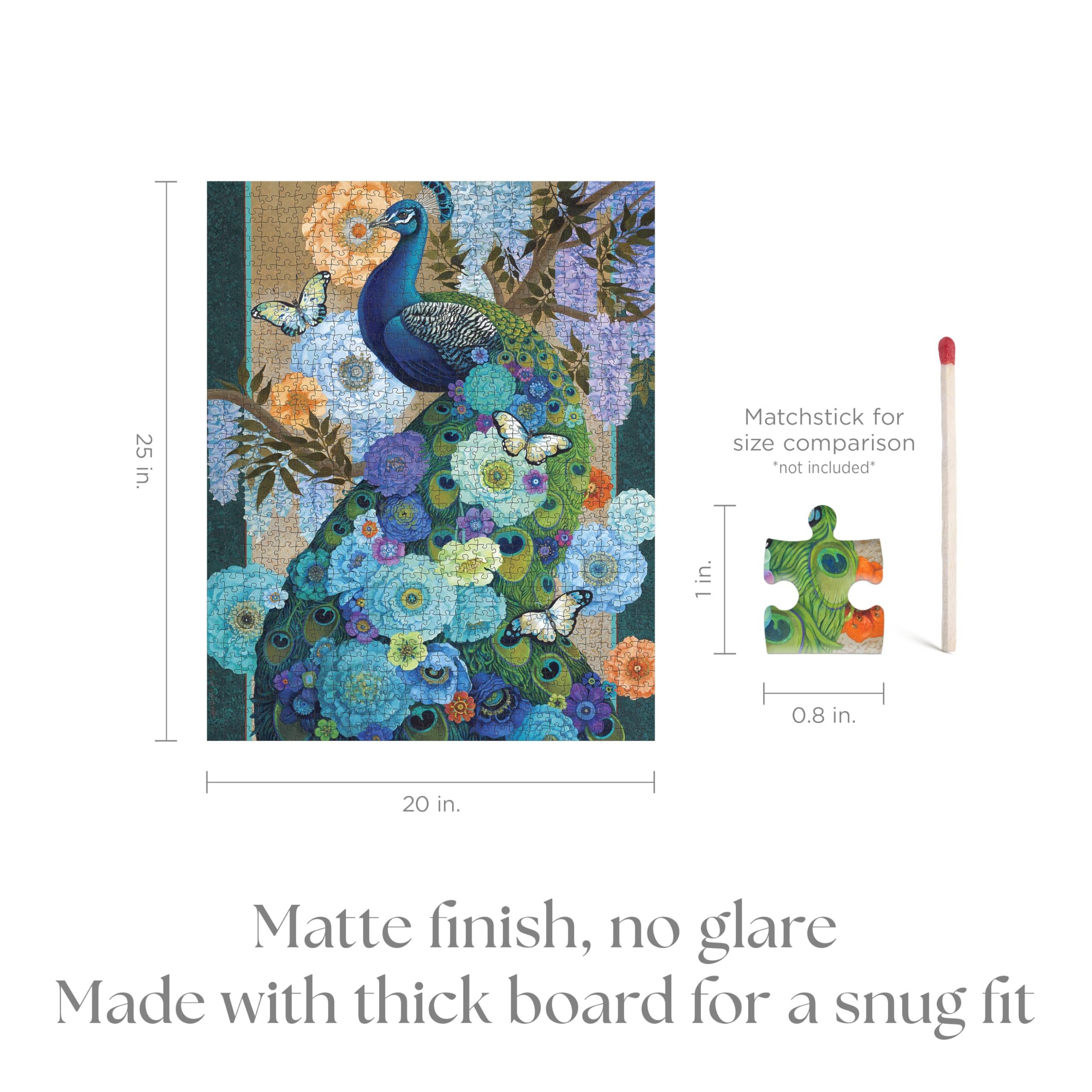 Pomegranate puzzle insert featuring David Galchutt’s Floral Peacock artwork.