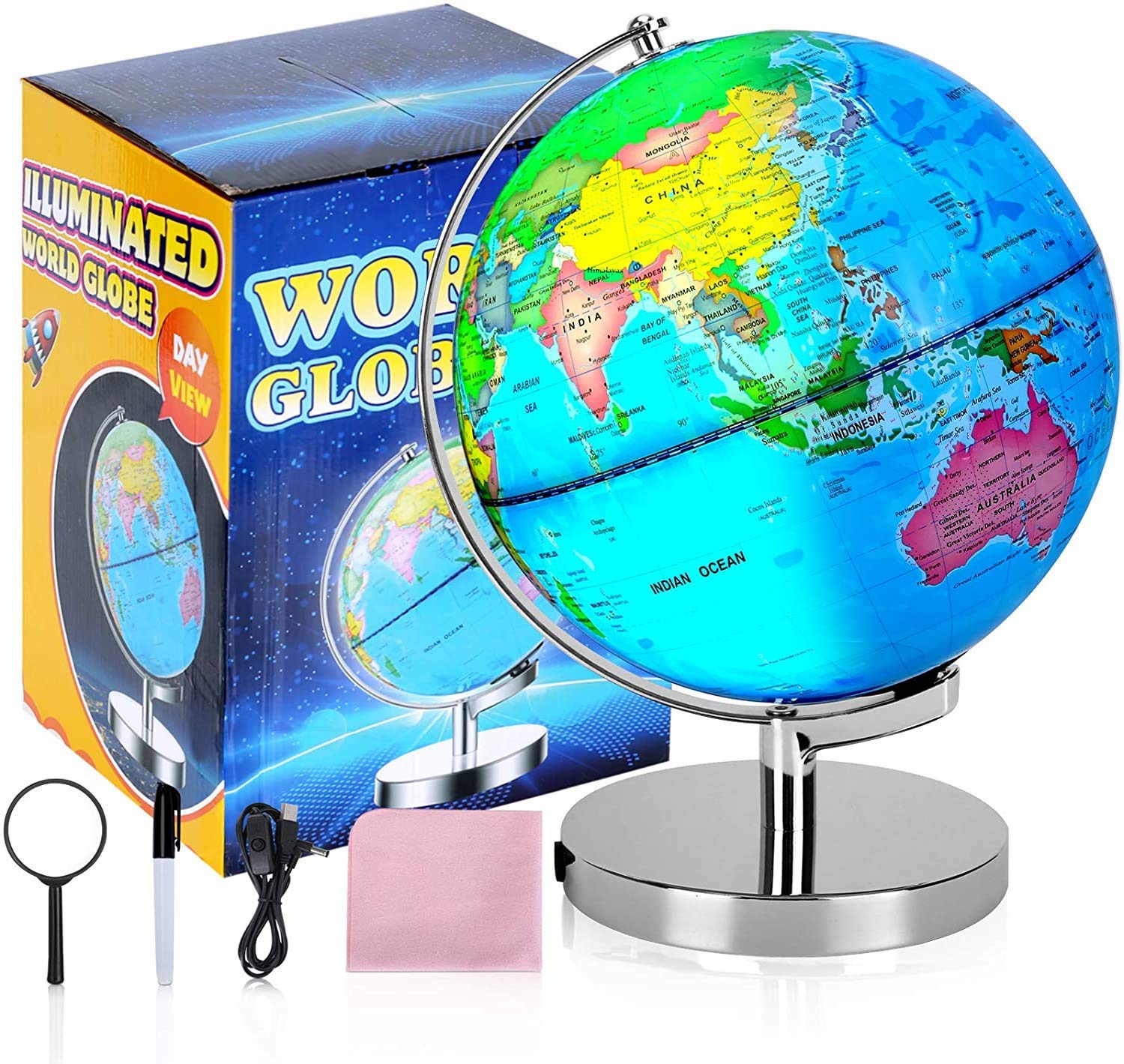 POOCCI rewritable surface on the globe for marking routes and notes.
