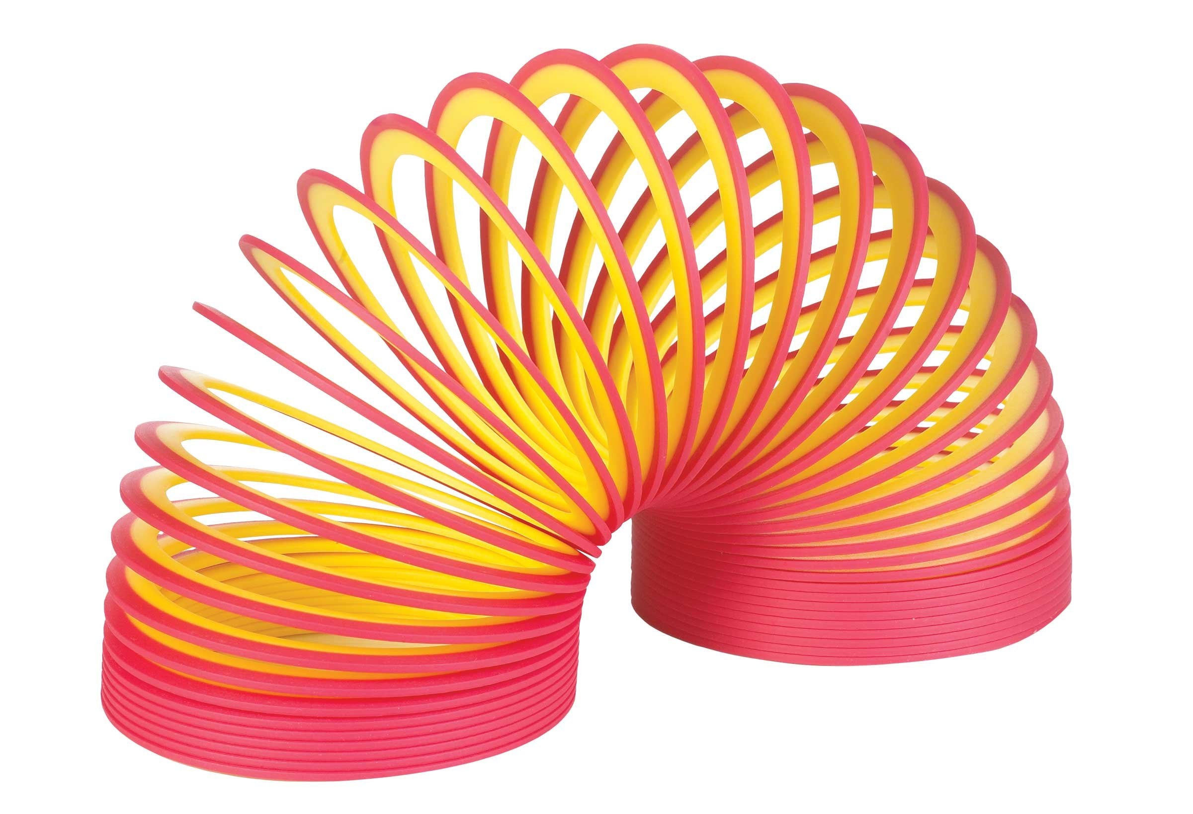 Poof Neon Plastic Slinky in green-yellow glows and stretches for classic, tactile play.