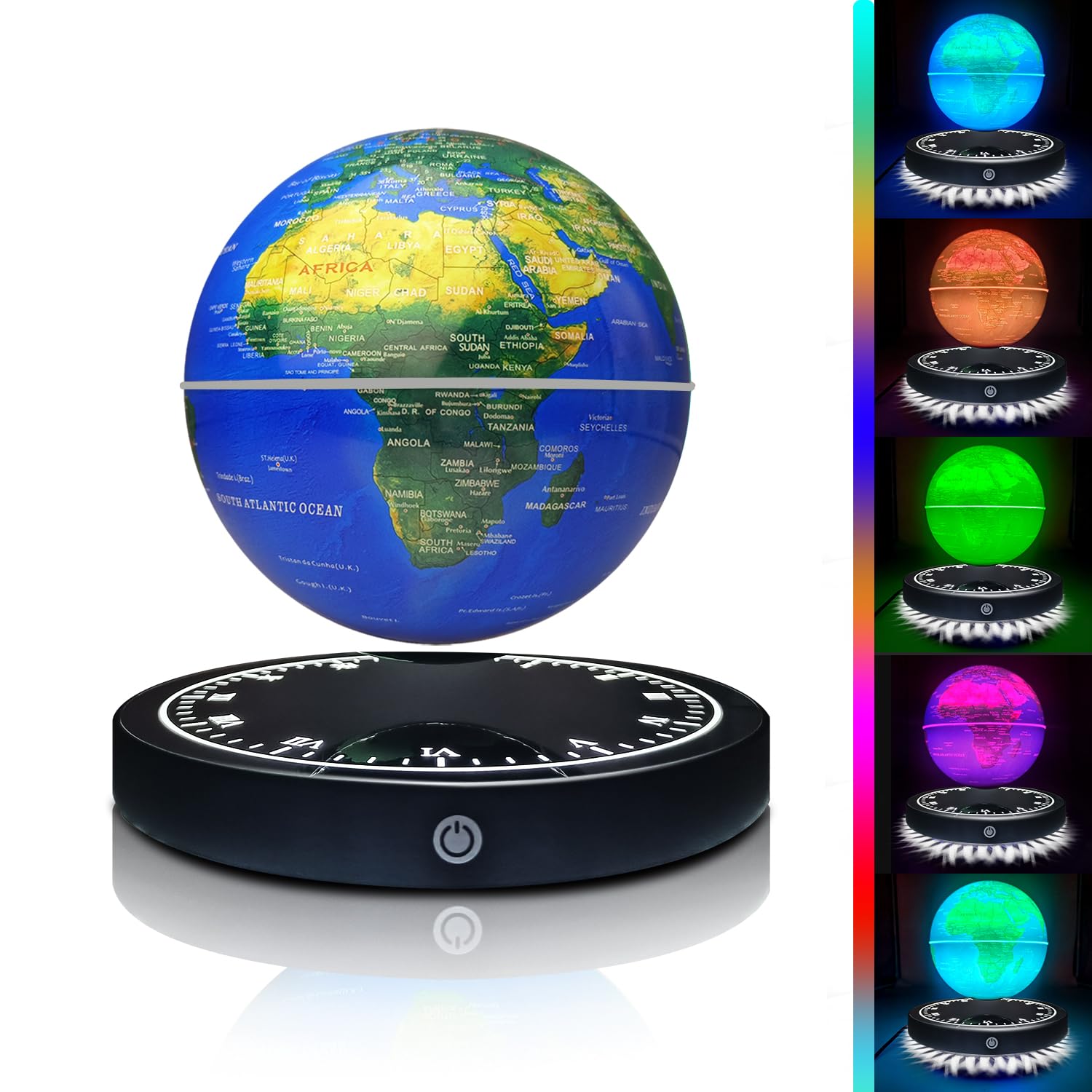 Poojaed floating globe on its base, levitating for a striking desk display.