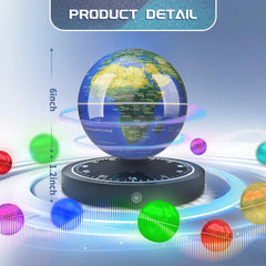 Poojaed globe with LED color cycle, showcasing dynamic levitation and glow.