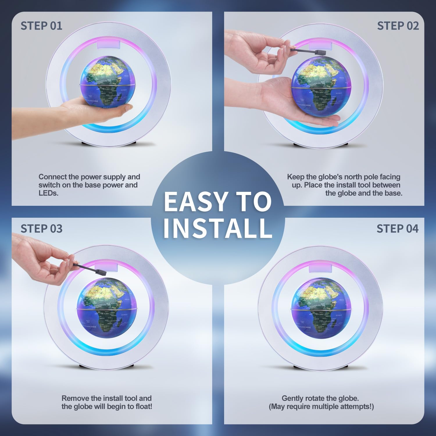 Poojaed globe light with touch switch for easy night lighting and display.