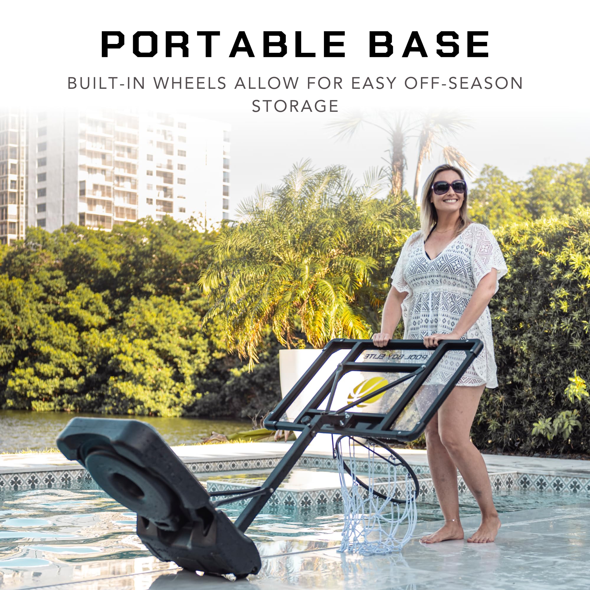 Rust-proof, weather-resistant materials endure chlorine and saltwater environments.