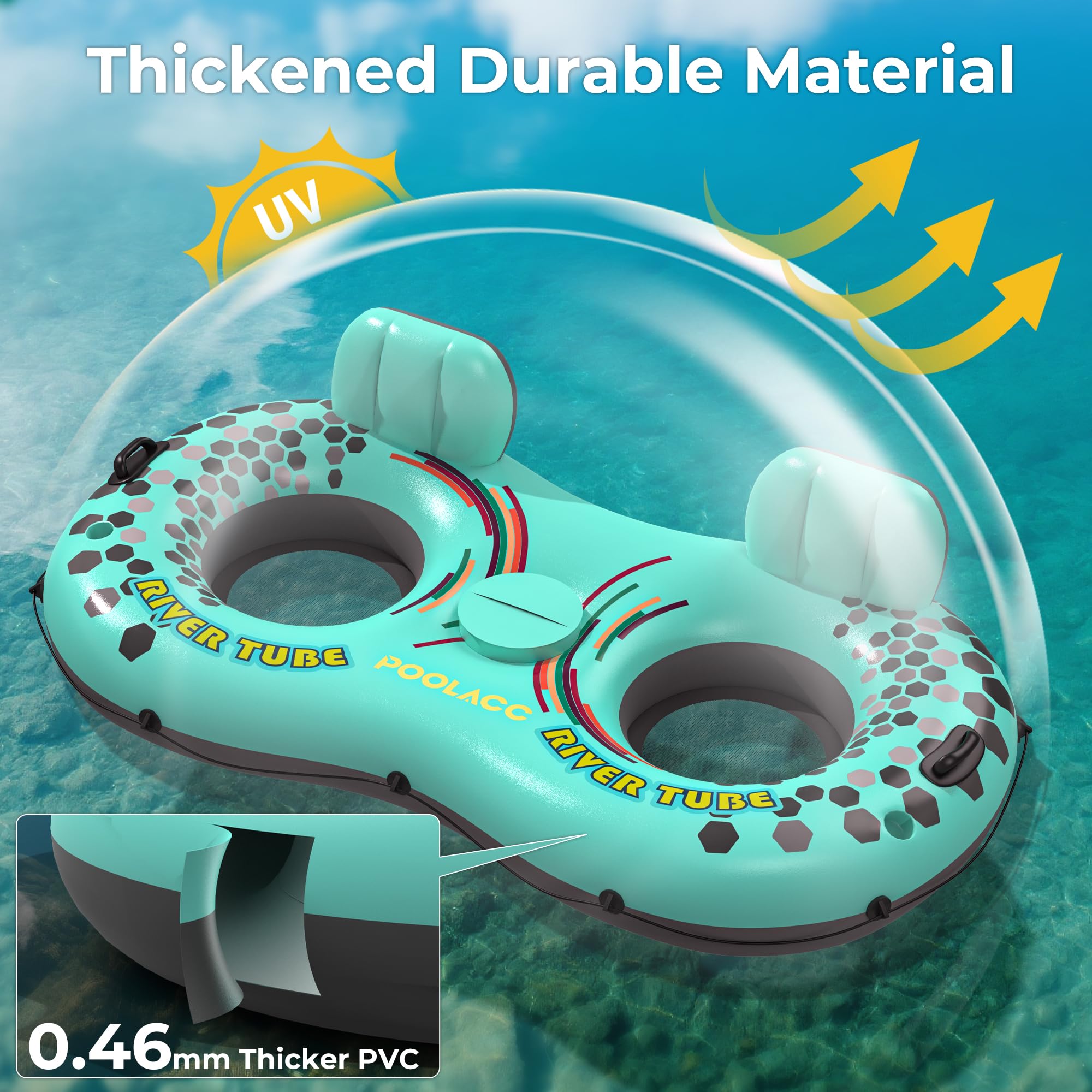 POOLACC Heavy-Duty puncture-resistant PVC resists punctures on rivers and lakes.