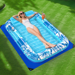 POOLACC inflatable tanning lounger blue with puncture defense for pool lounging