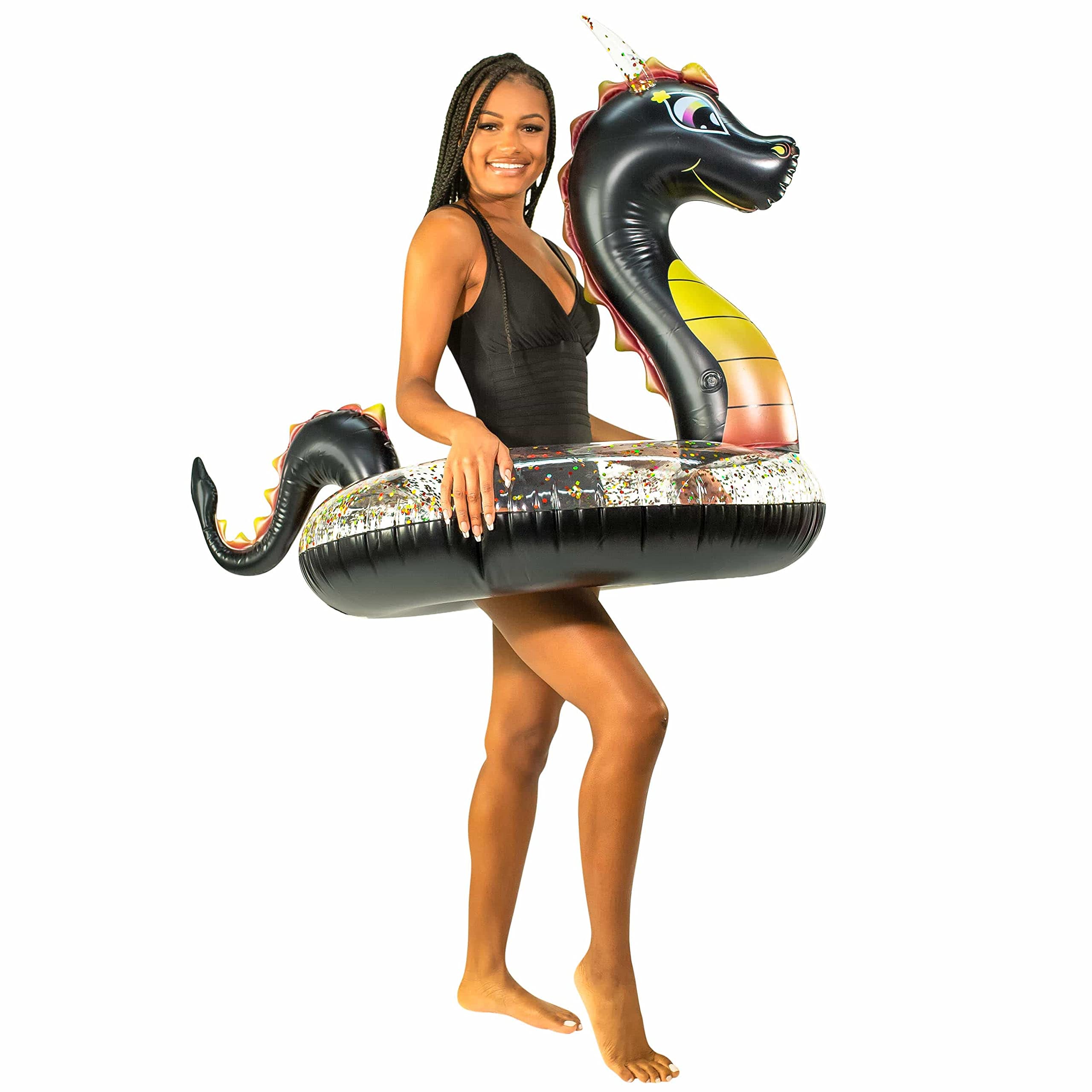 Poolcandy Black Sea Dragon 40in pool tube for relaxing float sessions.