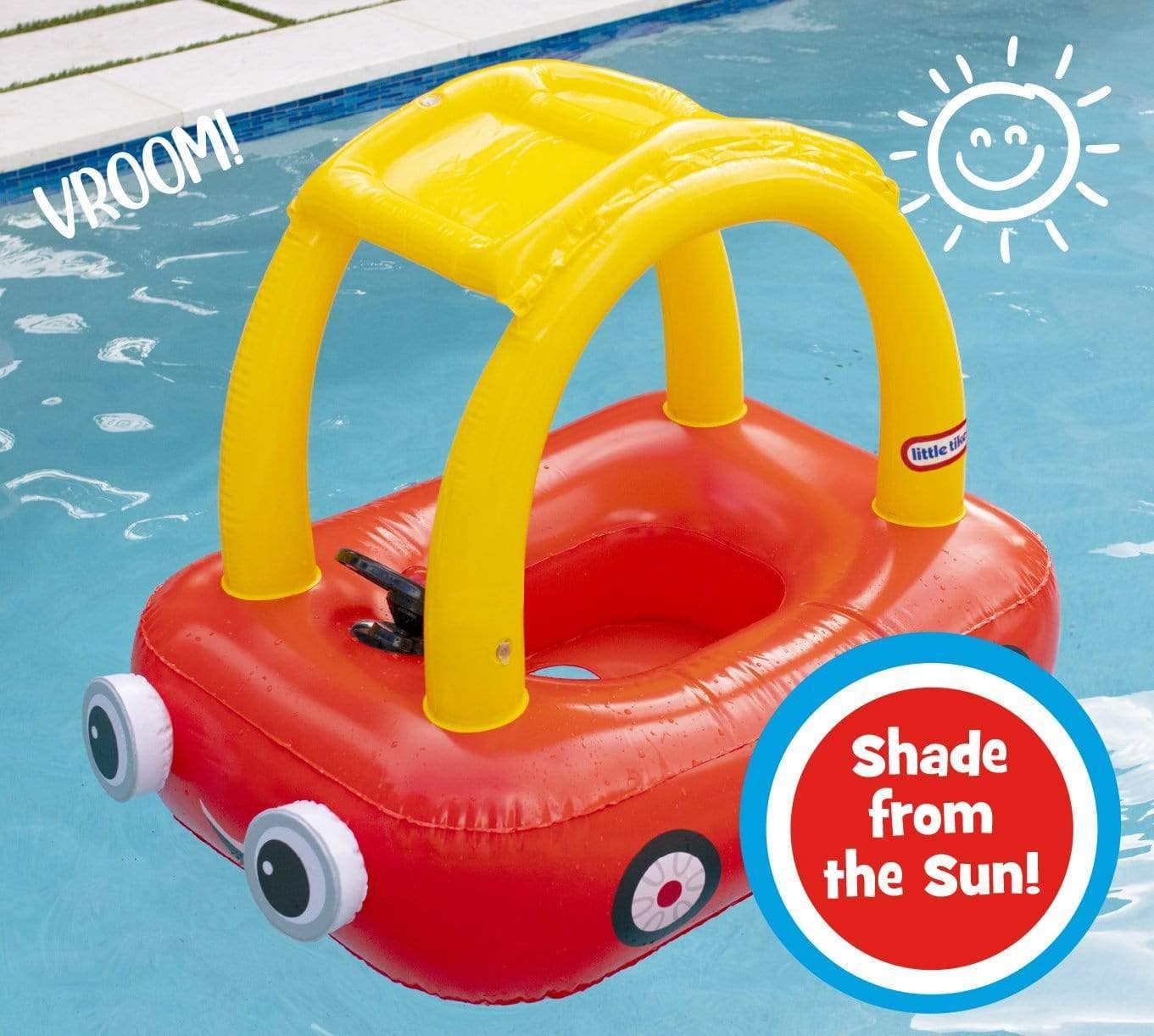 PoolCandy Cozy Coupe inflatable float for kids and ride-on water fun.