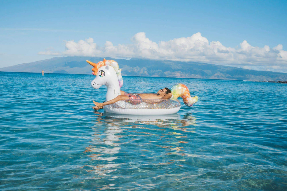 PoolCandy Gigantic Unicorn raft inflates quickly for easy setup.