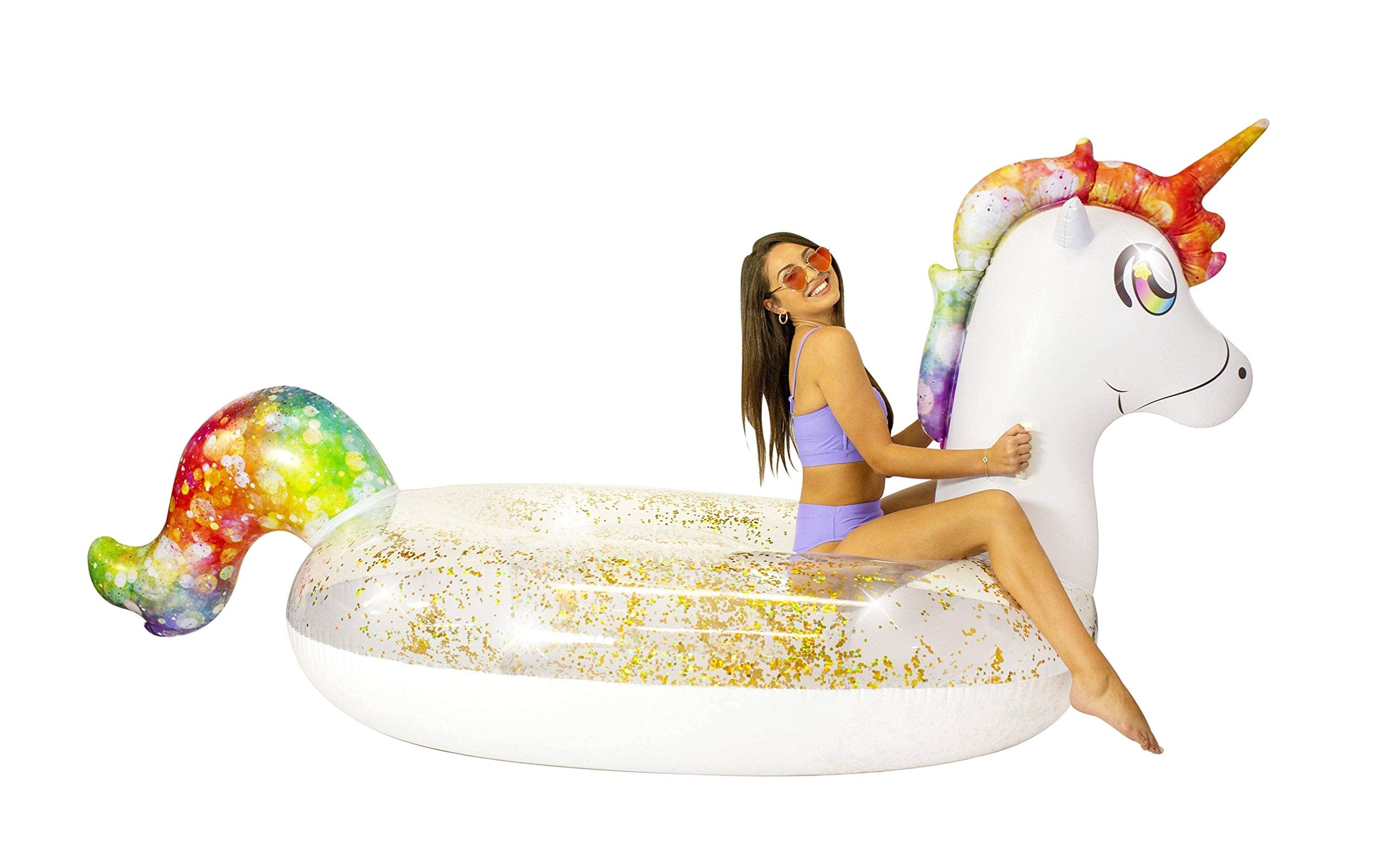 Deflated PoolCandy Gigantic Unicorn raft stored in a bag.