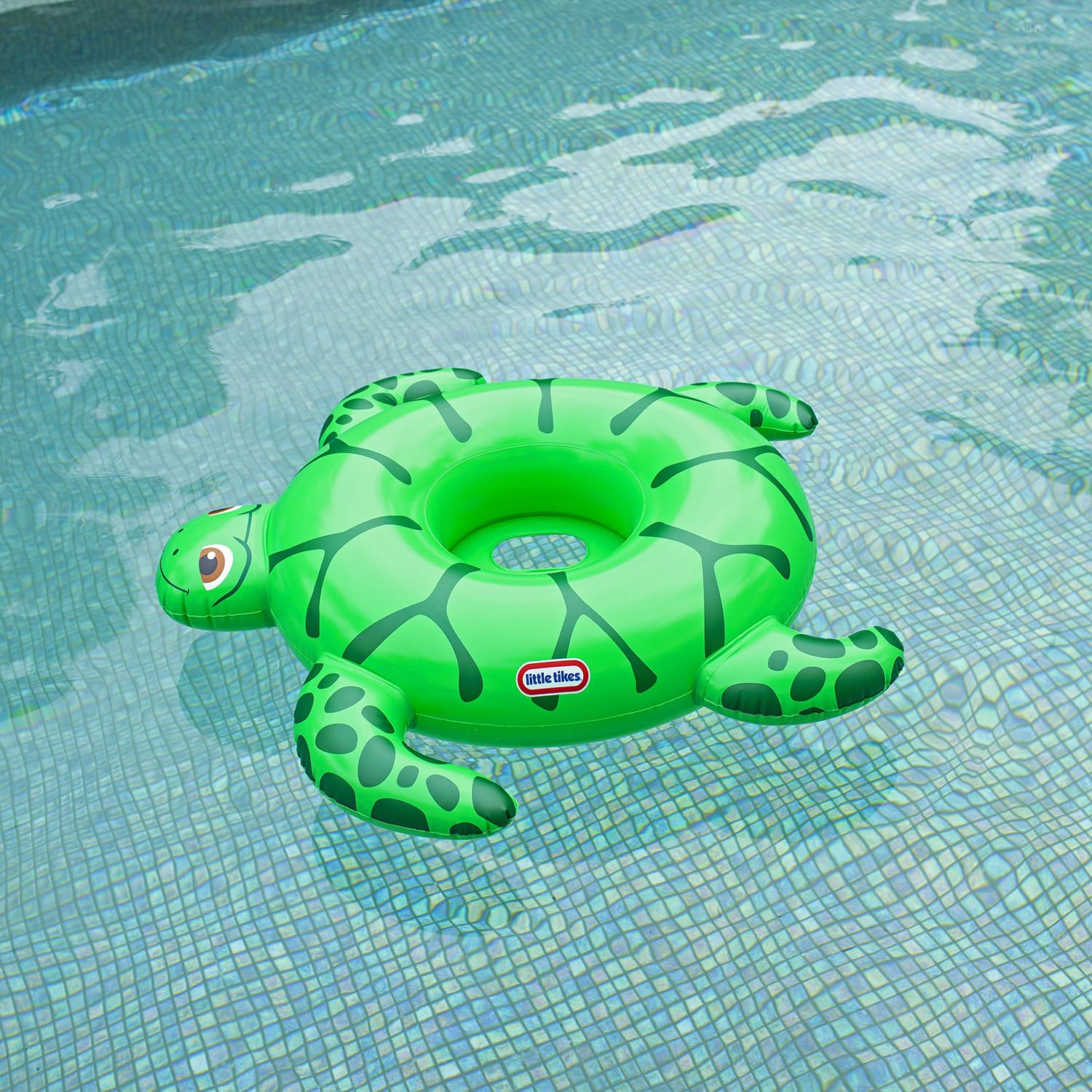 Poolcandy Little Tikes Timmy Turtle baby-seat on float shows secure leg holes for tiny riders