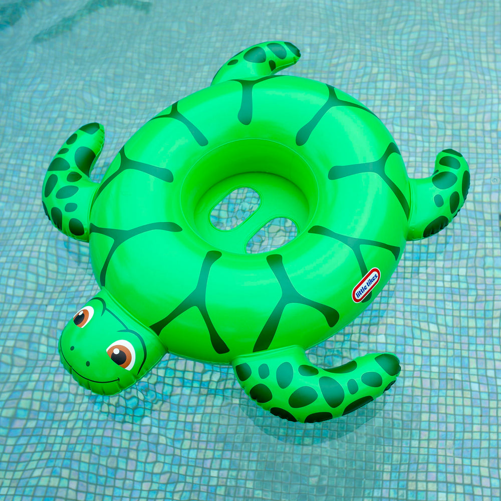 Poolcandy Little Tikes Timmy Turtle float in water demonstrates family-friendly summer fun under supervision