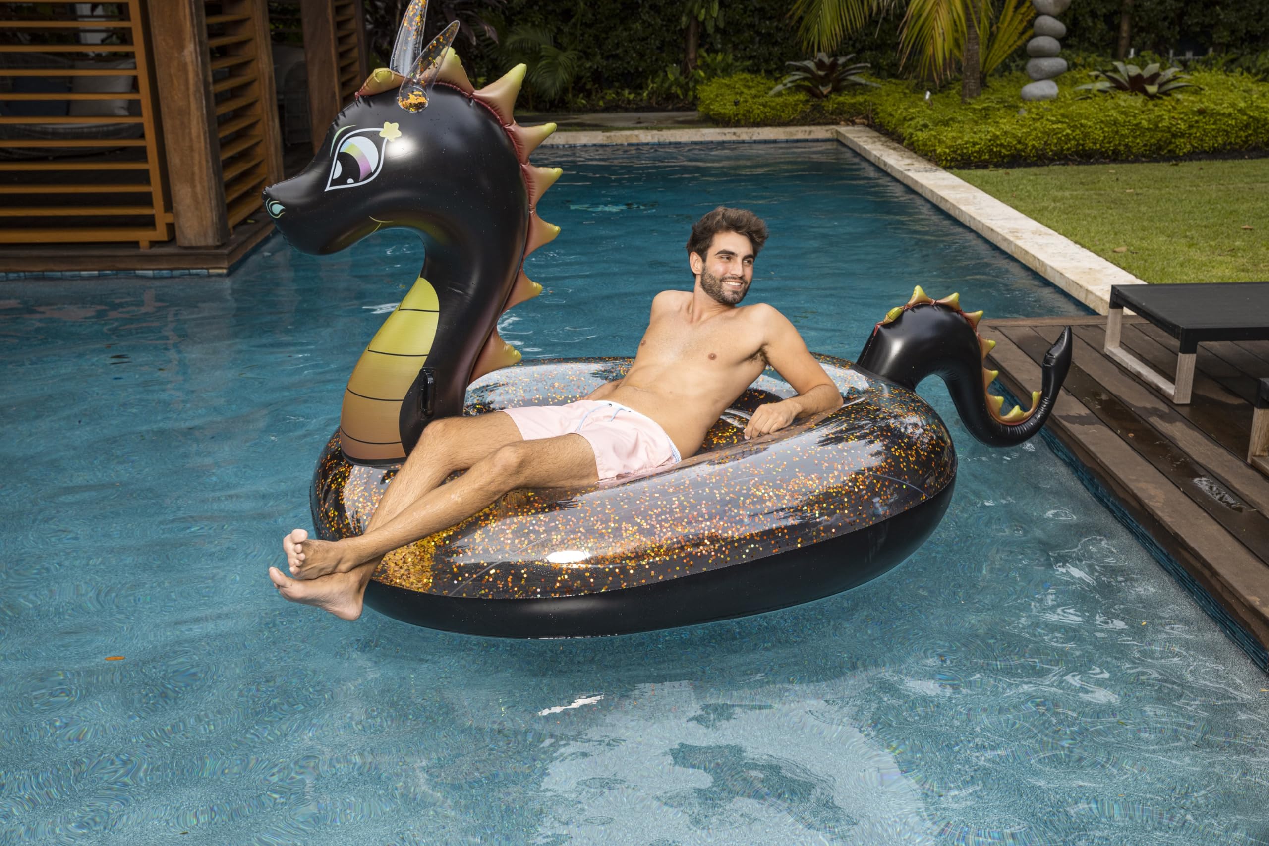 PoolCandy Sea Dragon warranty and quick inflation option.