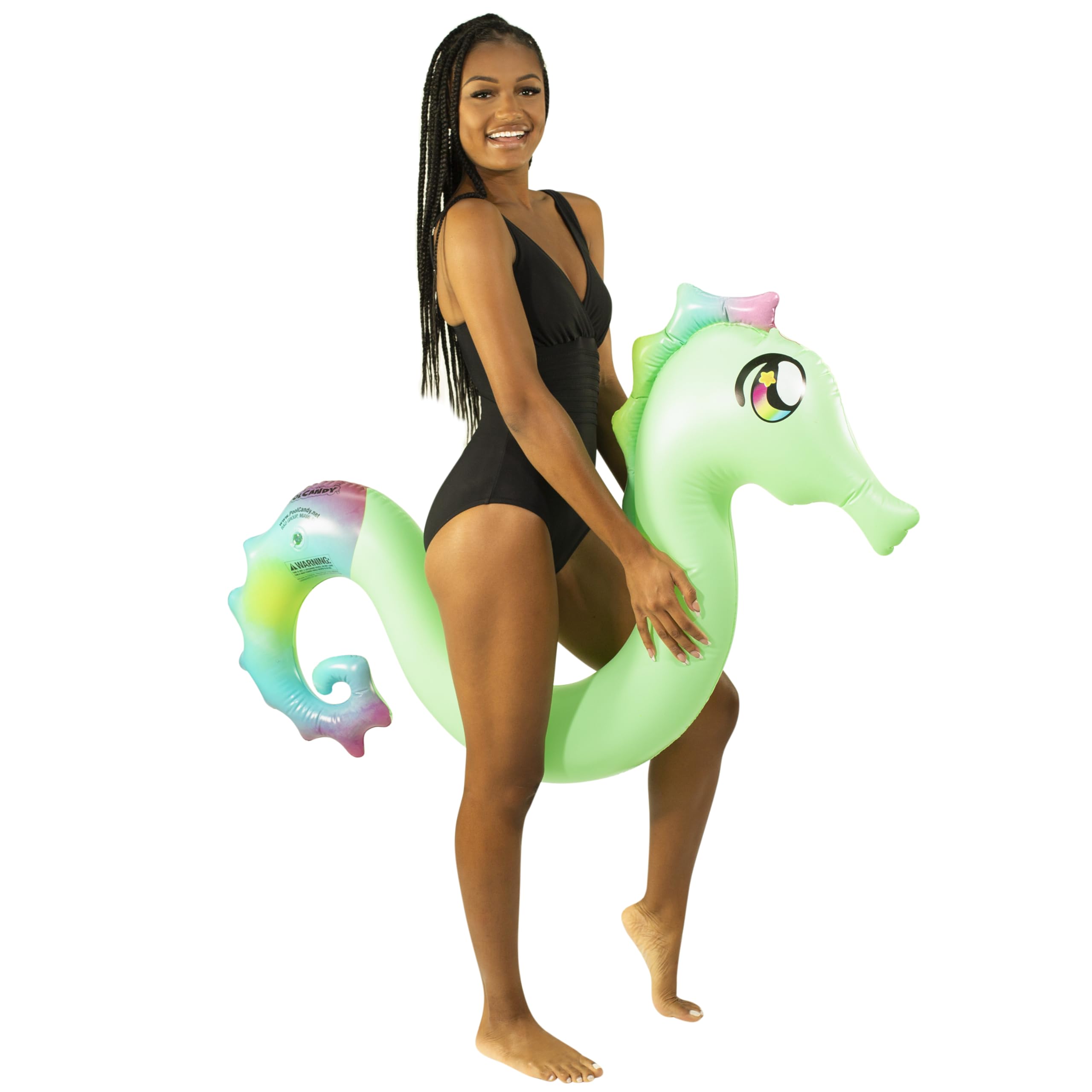PoolCandy Seahorse Noodle supports up to 250 lbs for versatile use.