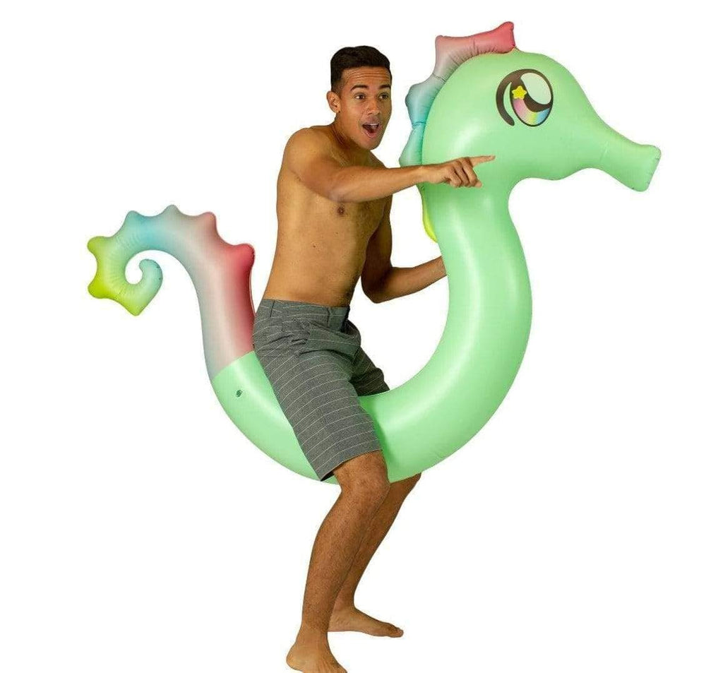 PoolCandy Seahorse Noodle is inflatable and durable for daily pool use.