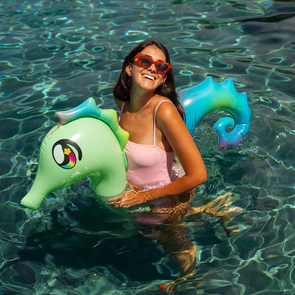 PoolCandy Seahorse Noodle lets kids ride and relax with buoyant support.