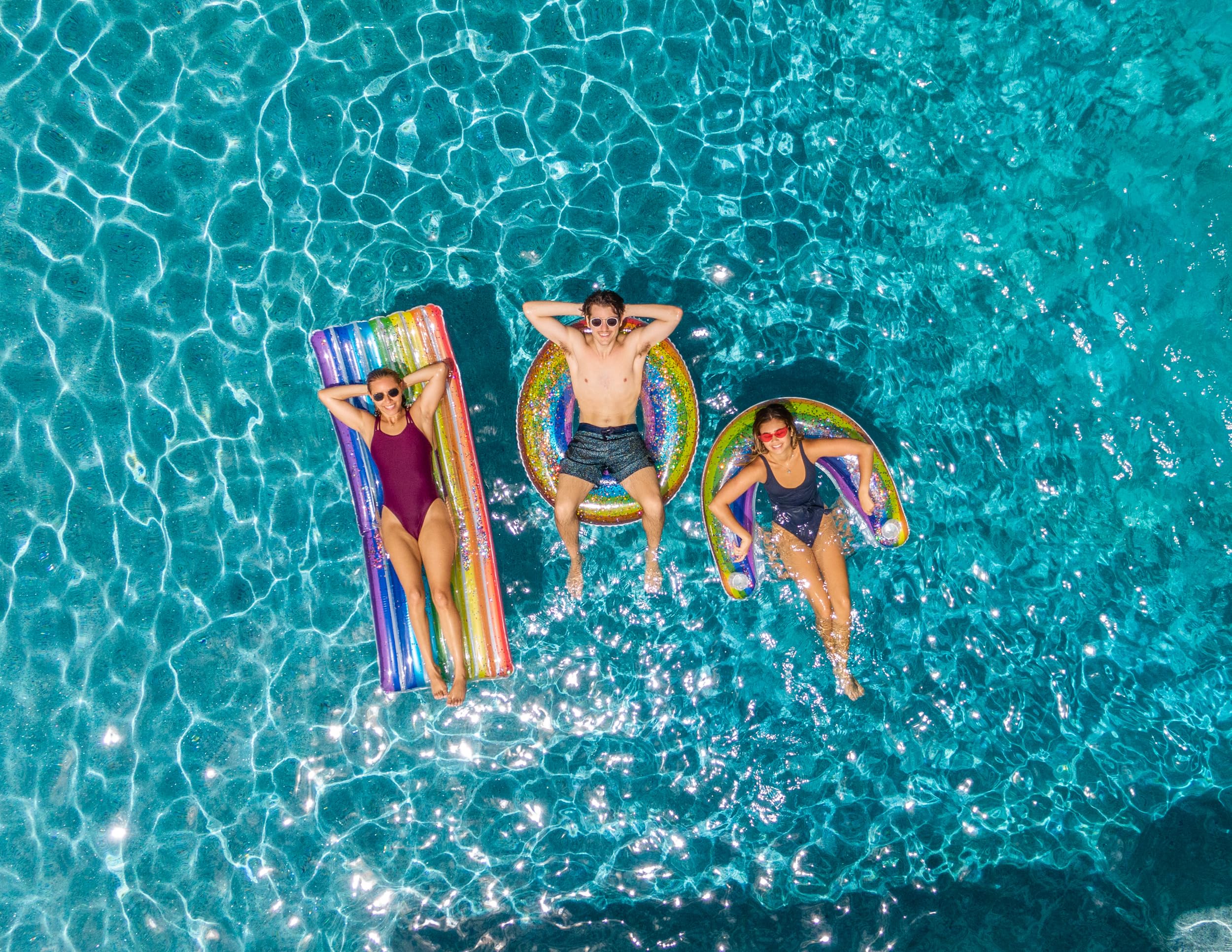 PoolCandy Sun Chair Rainbow Haze supports relaxed lounging with easy entry and drink access