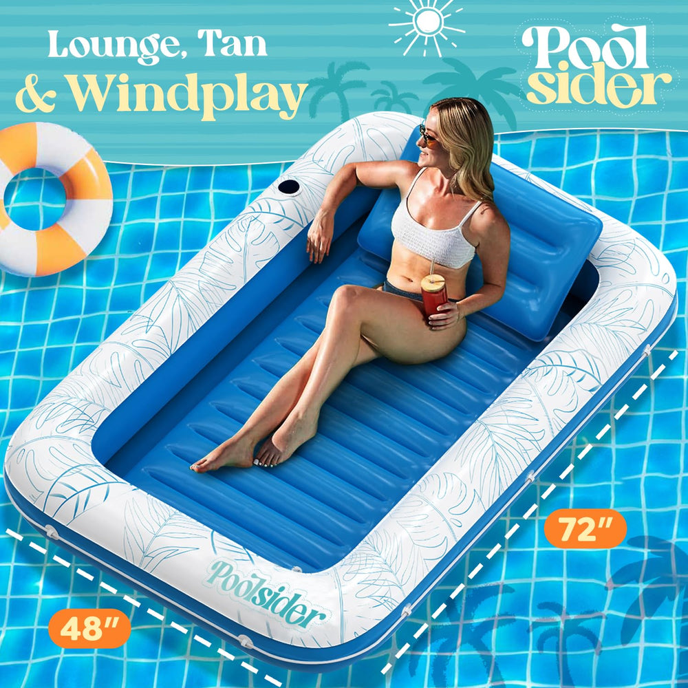 POOLSIDER tanning lounger shows detachable pillow for extra comfort