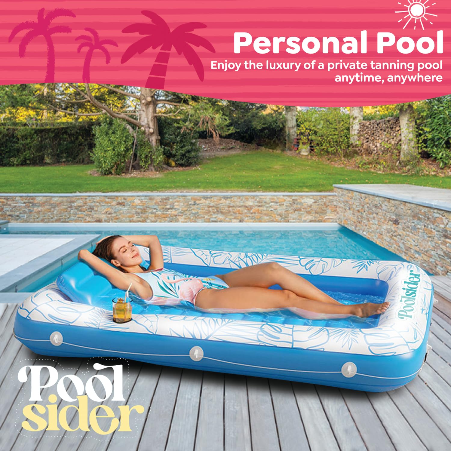 POOLSIDER float highlights two large cup holders for hydration while tanning