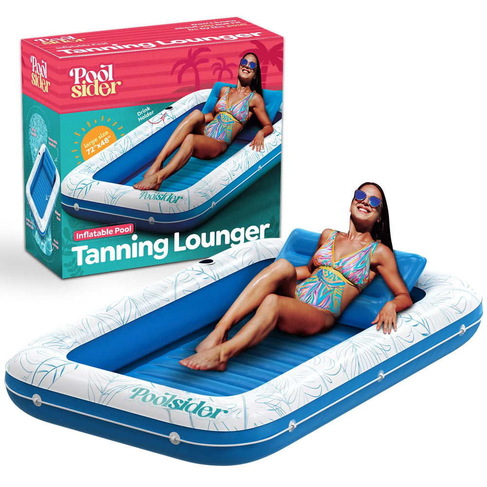 POOLSIDER Premium Inflatable Tanning Pool Lounger in backyard for sun-soaked sessions