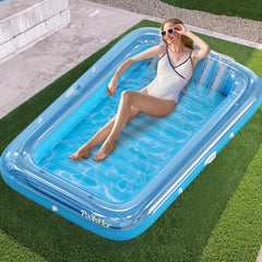 POOLSIDER premium inflatable tanning pool lounger with 80x56 inch space for all-in-one sunbathing.