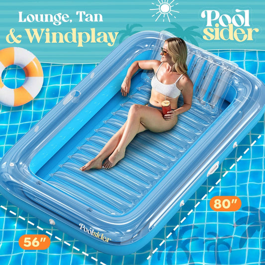 POOLSIDER tanning float with detachable pillow for extra comfort and support.