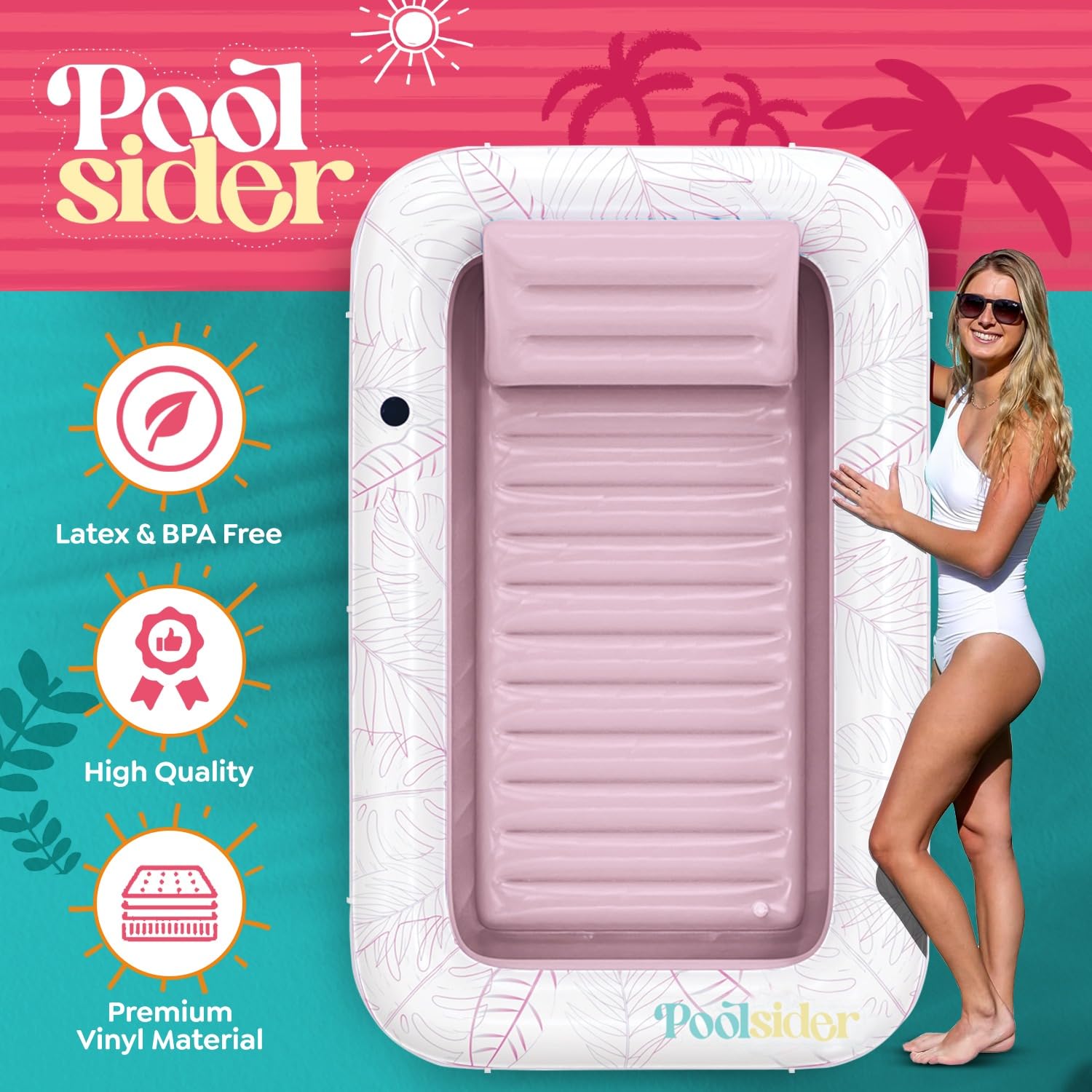 POOLSIDER tanning float with detachable pillow for enhanced comfort