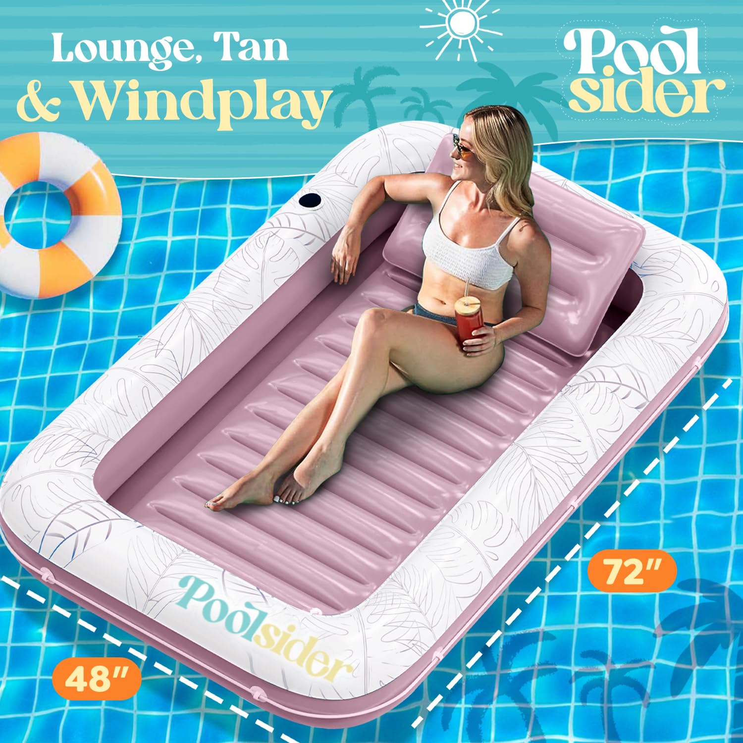 POOLSIDER luxury design 71x48in with two cup holders for convenience
