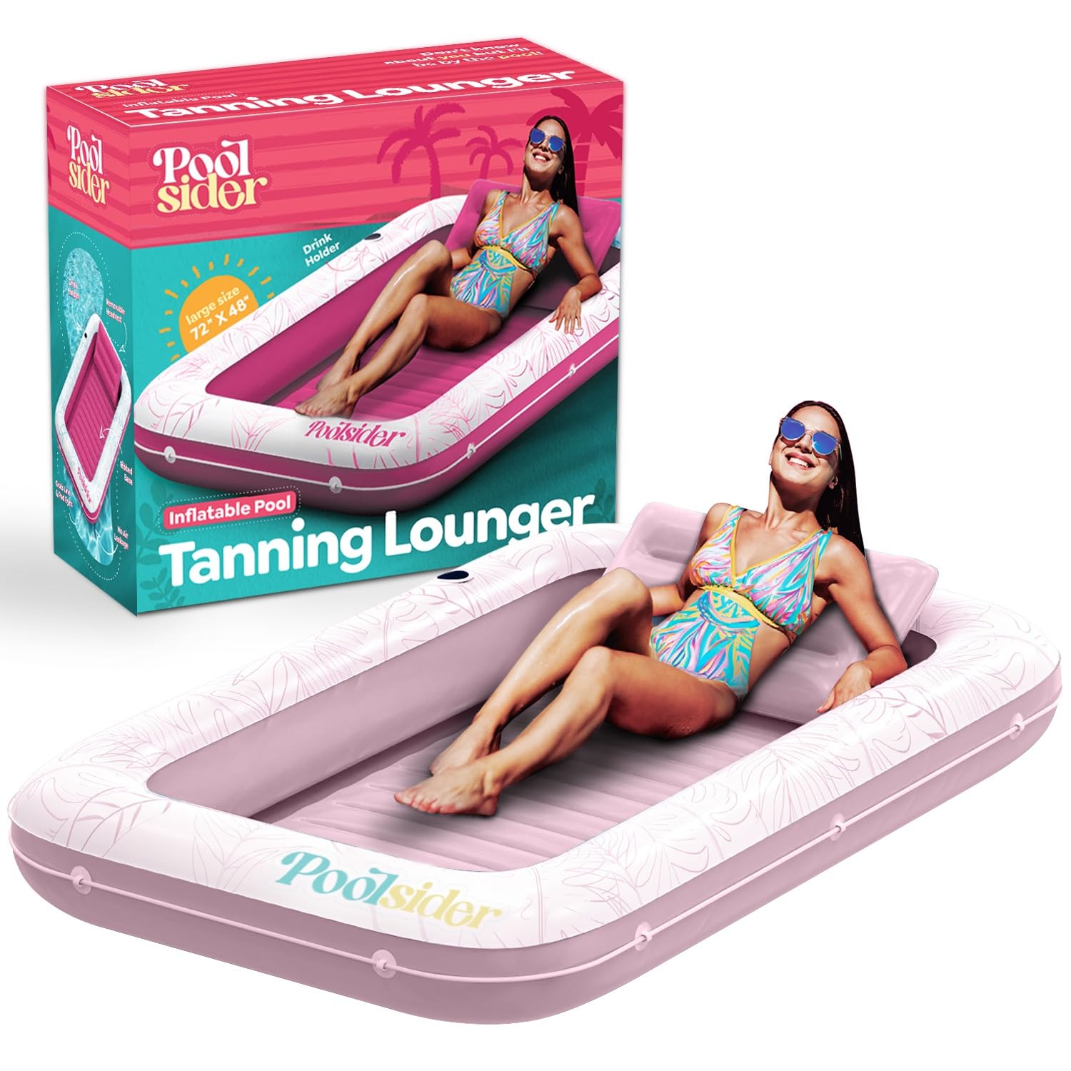 POOLSIDER premium tanning pool lounger in 71x48in size for full-body sunbathing
