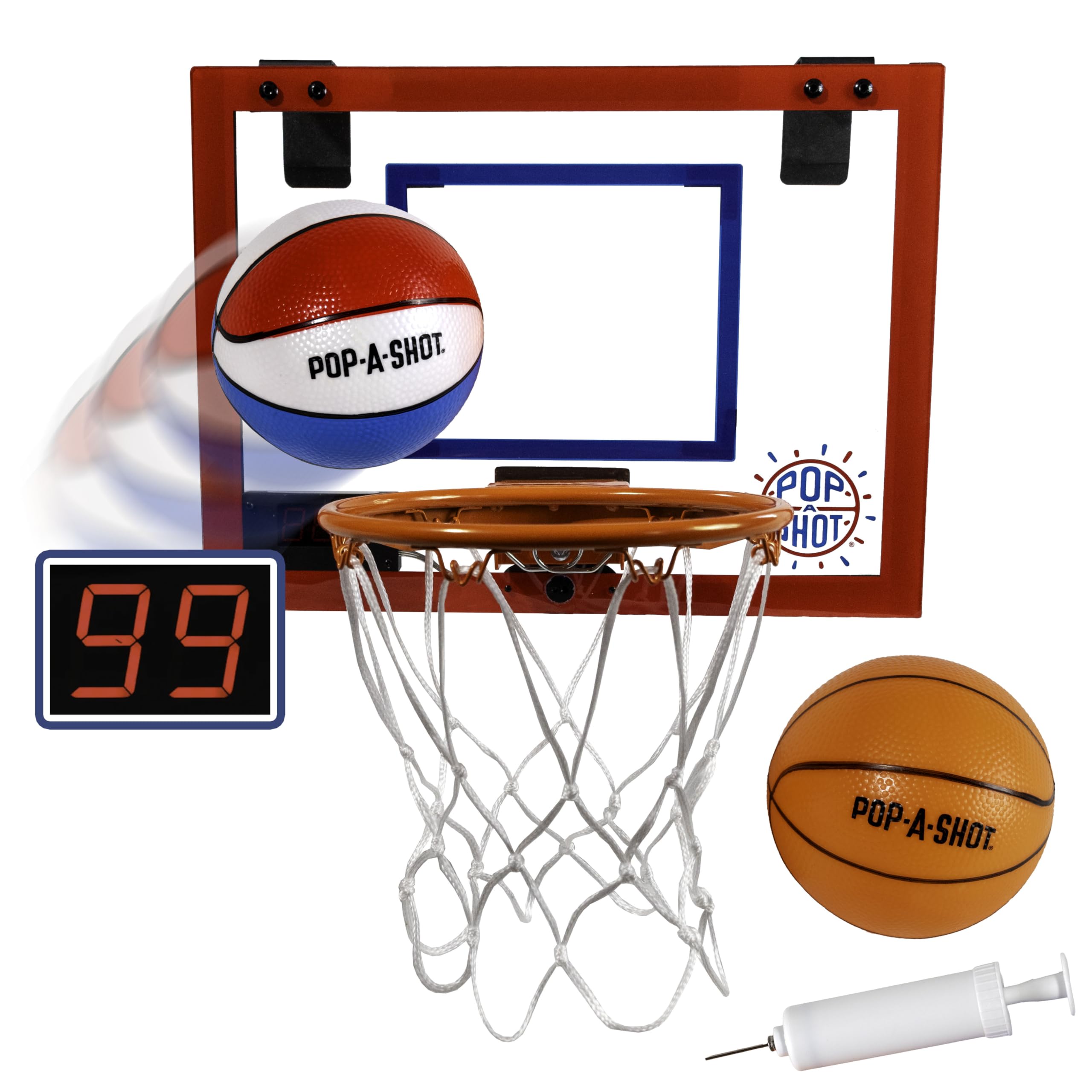 Pop-A-Shot Super Slam includes two balls and a pump for immediate play.