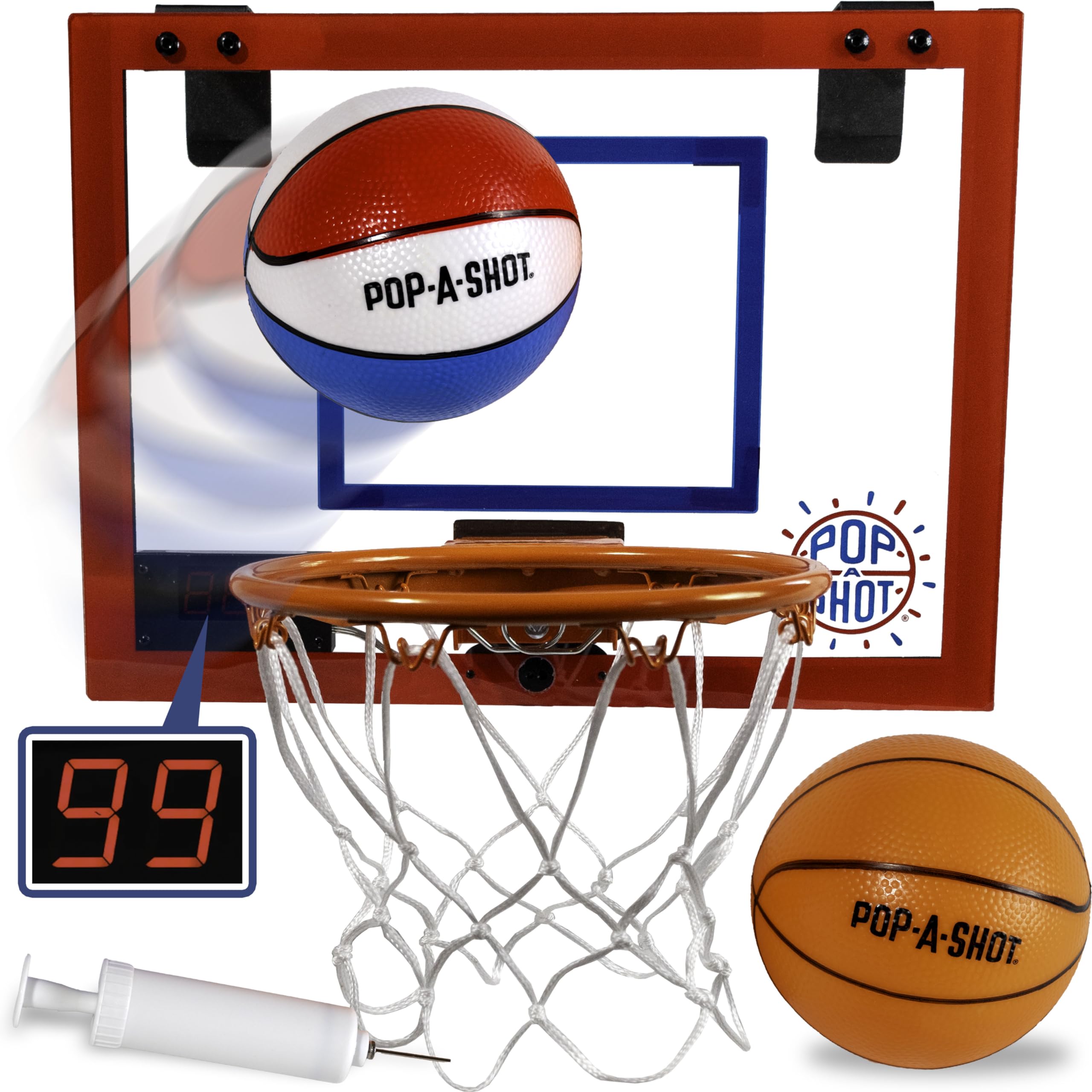Pop-A-Shot Super Slam over-the-door hoop assembly with easy install for quick play.