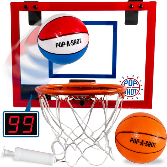 Pop-A-Shot Super Slam over-the-door hoop assembly with easy install for quick play.