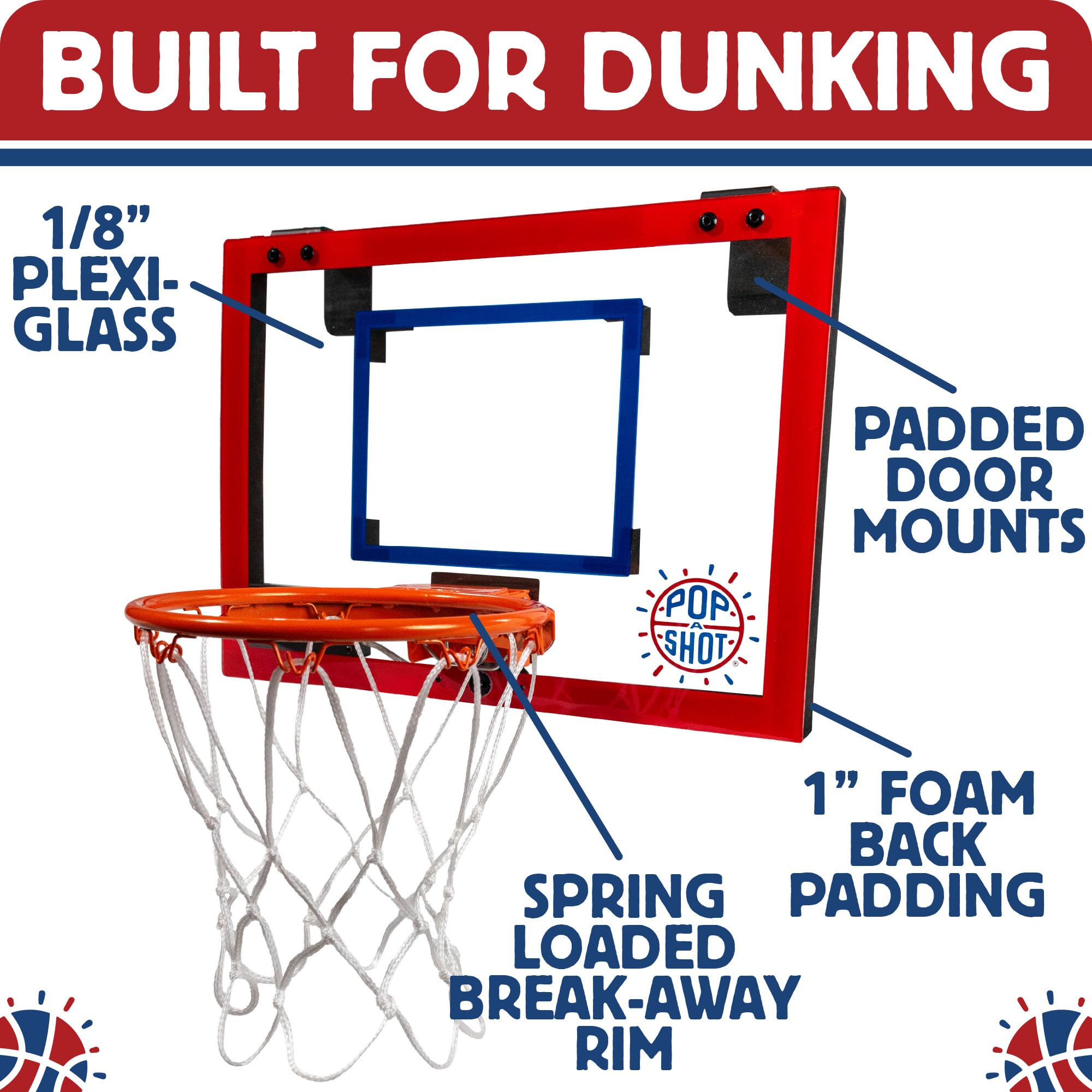Pop-A-Shot Super Slam shatter-resistant backboard stands up to hard shots.
