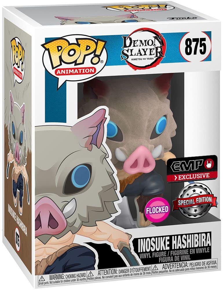 POP Funko Pop Demon Slayer Inosuke Exclusive (Flocked) front view for display.
