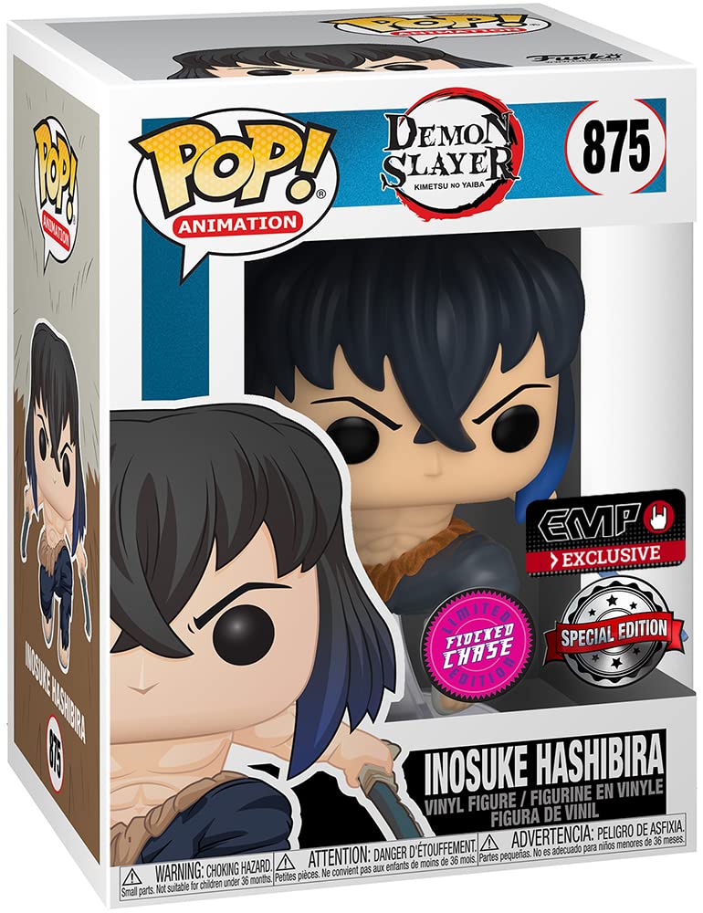 POP Funko Pop Demon Slayer Inosuke Exclusive (Flocked) packaging detail highlights premium presentation.