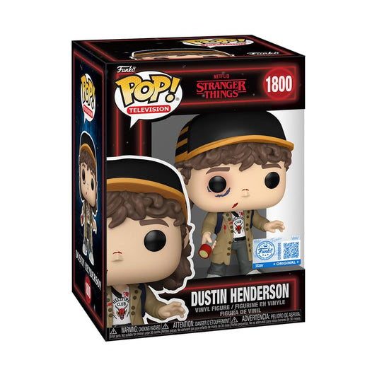 POP Dustin Henderson Battle Damaged Exclusive 1800 in original packaging ideal for avid collectors.