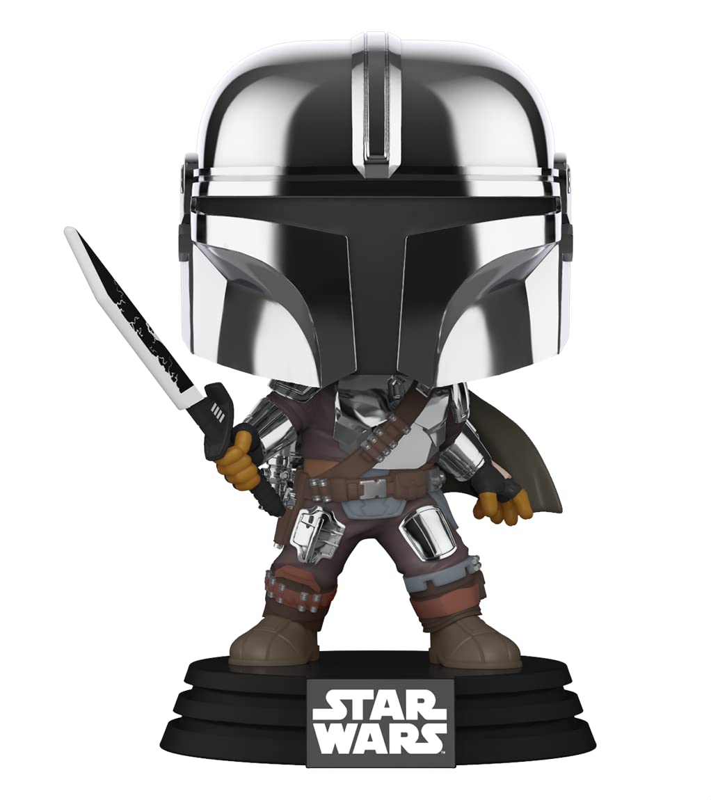 POP Funko Mandalorian with Darksaber chrome finish for collectible display