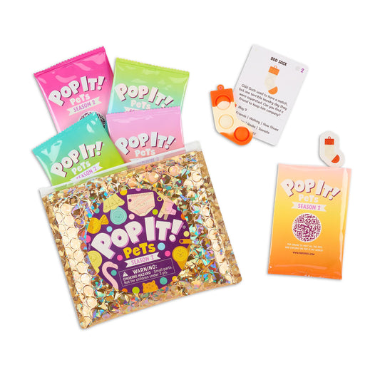 Pop It! Pets Season 2 blind bag reveal featuring holographic characters for collectibility.