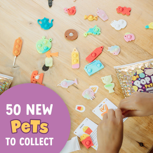 Pop It! Pets Season 2 collectible pets group shot for trading and display.