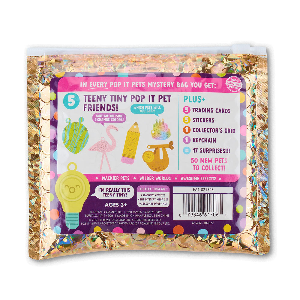 Pop It! Pets Season 2 holographic pouch with surprises inside.